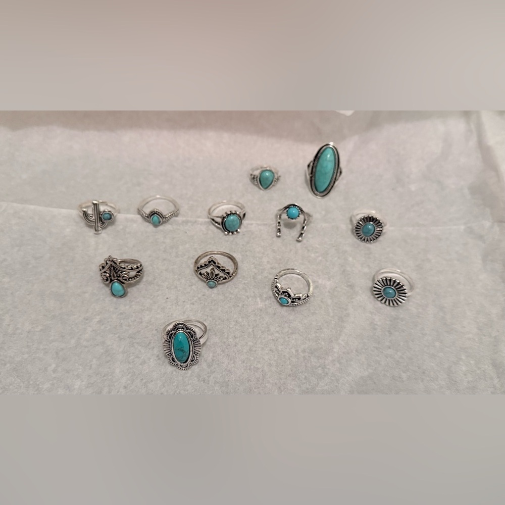 Turquoise Silver Ring Set lot B